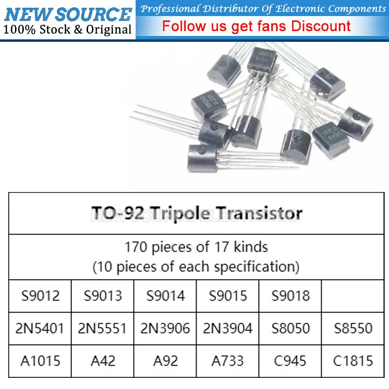 (17/6kind) NPN PNP Transistor S9012 2N3904 78L05 78L15 S9014 S9018 S8550 A1015 C1815 78L08 78L12 TO-92 Each 10/20pcs Kit