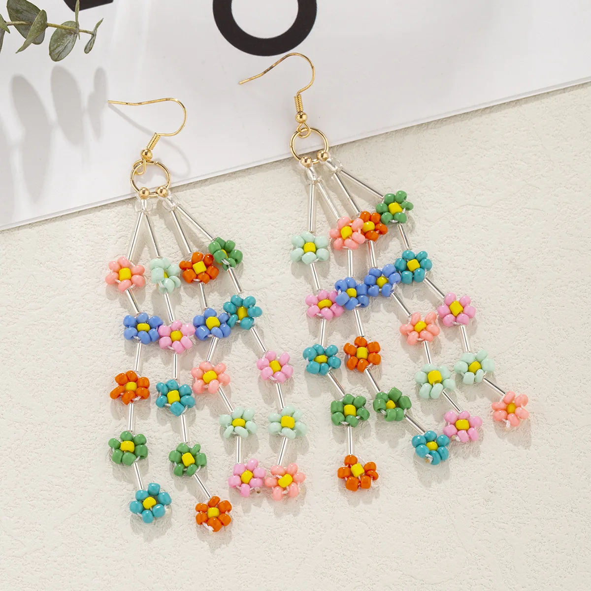 

Beaded earrings Tassel Originality Flowers Colour Design Hand knitting Bohemia Alloy Tide Simple Rice bead earrings