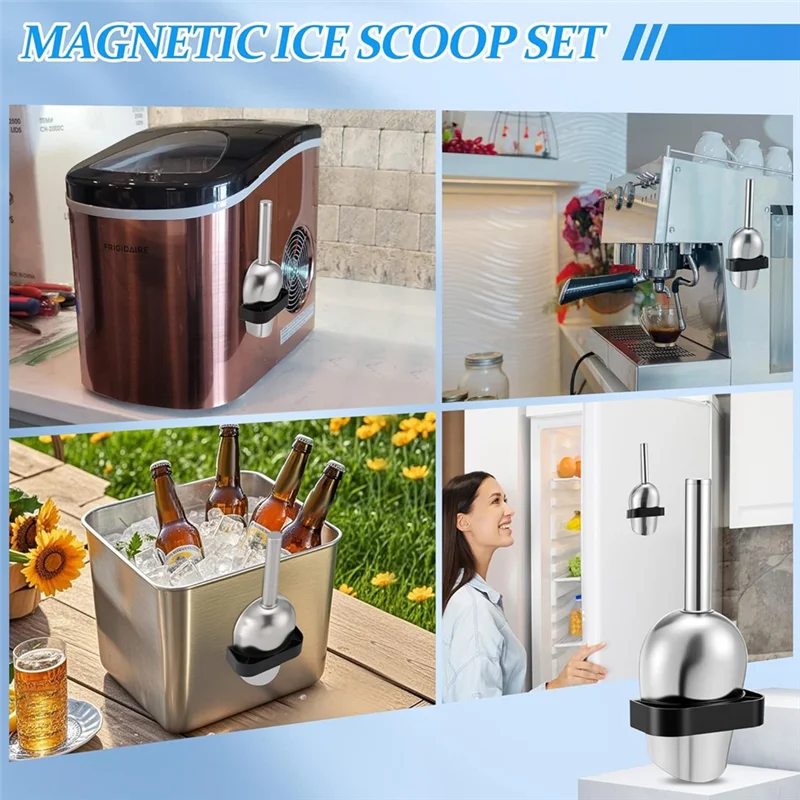 【在庫切れ】GE Opal 2.0 互換アイススクープ 磁気ホルダー付き 9 インチ ステンレススチール ナゲット製氷機用 シルバー