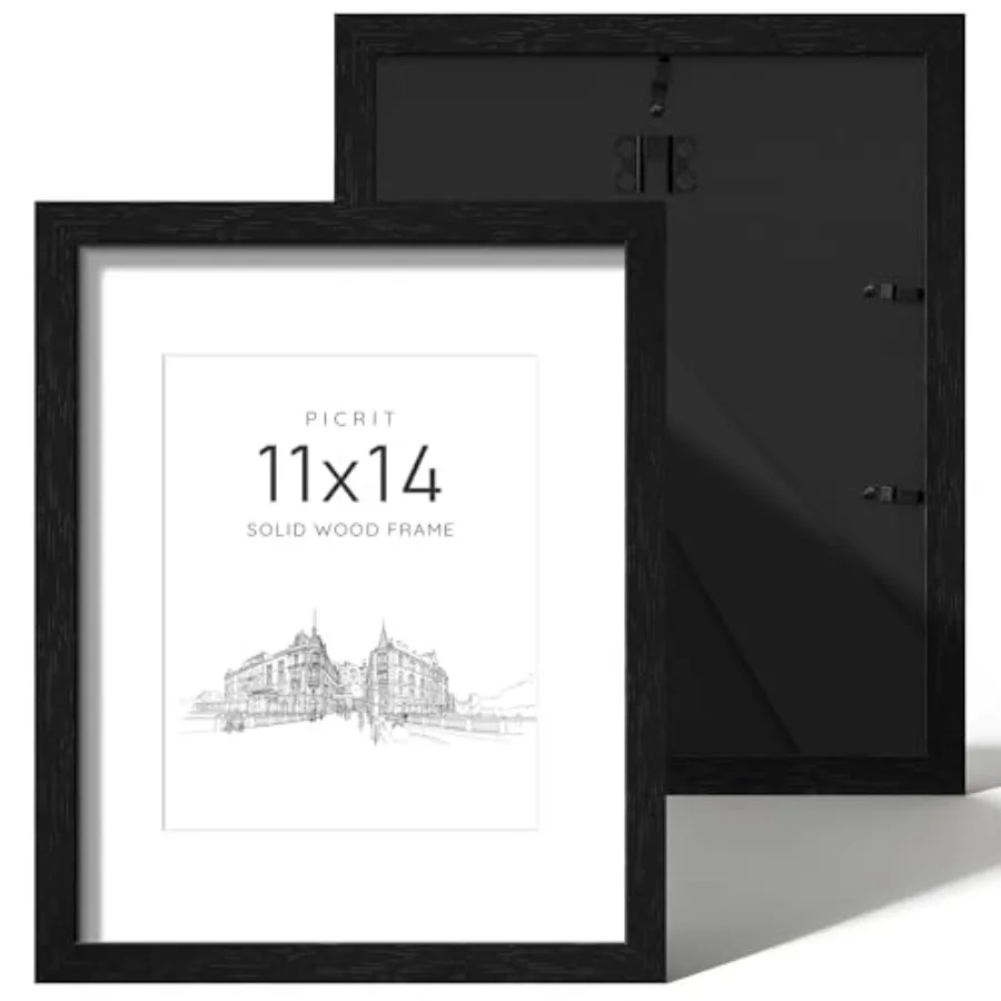 

Набор из 2 фоторамок 11x14 дюймов из массива дерева с черной задней панелью, для фотографий 8x10 дюймов с паспарту или 11x14 дюймов без паспарту, настольные