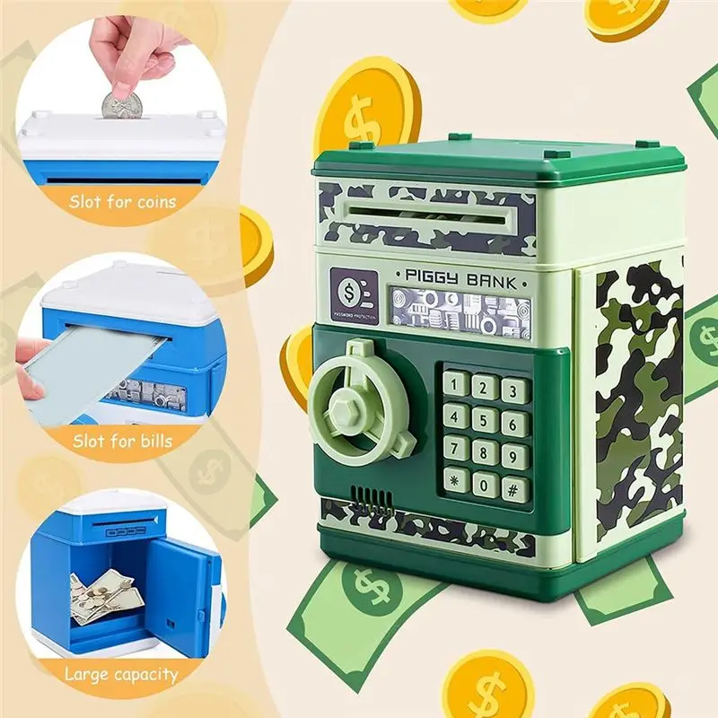 ATM Piggy Bank For Boys Girls, ATM Coin Bank Money Saving Box With Password, For Adults With Auto Grab Bill Slot