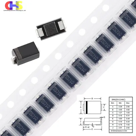 100pcs M1 M4 M7 SS14 SS24 SS34 SS16 SS26 SS36 RS1M RS2M US1M ES1M ES1J ES1D SS110 SS210 SS220 SS310 SS510 DO-214AC Diode SMA