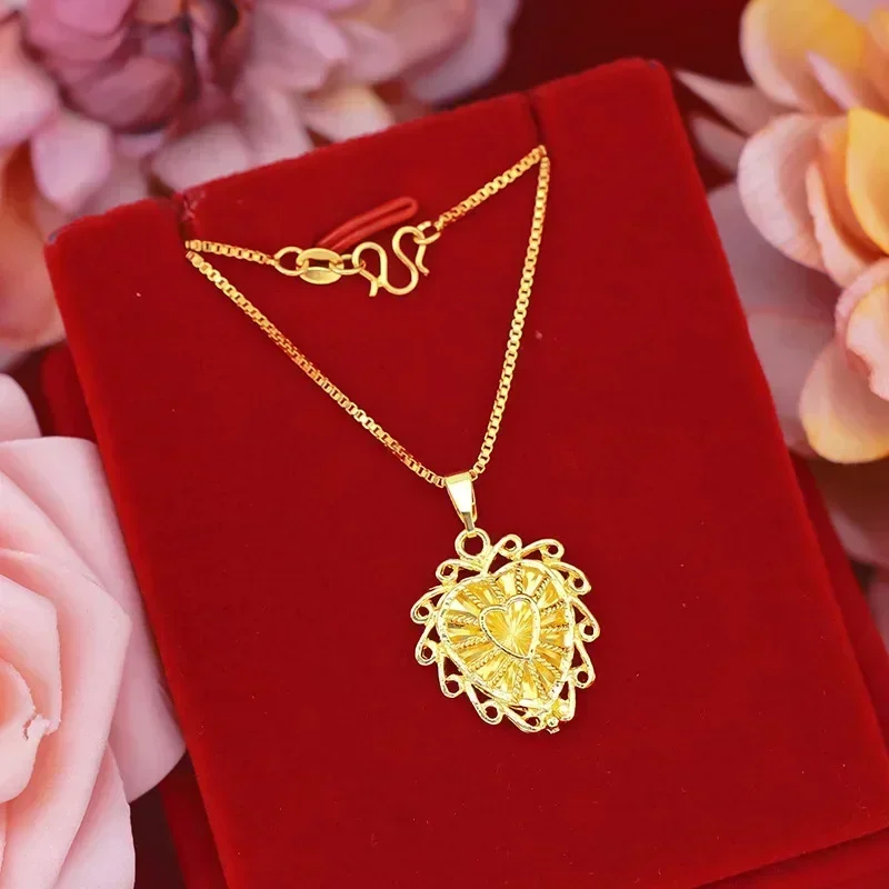Eldorado Gold  9999 Real Gold 24K Ladies Gold Small Peach Heart Love Necklace