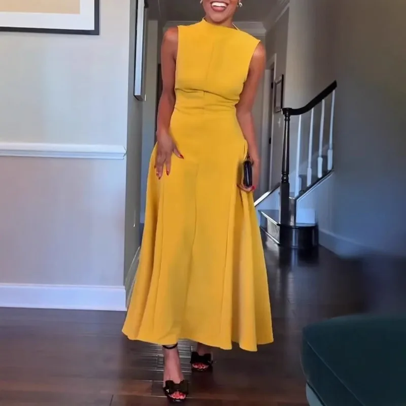 

2026 Spring and Summer New Fashion Solid Color Sleeveless Waist Temperament Dress European and American Women's Clothing Skirt