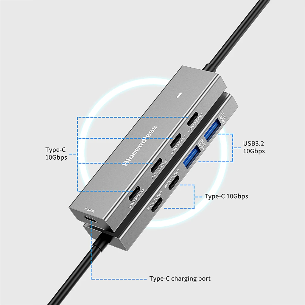 

Высокоскоростной USB-концентратор с 5 портами типа C на USB 3,2 Gen2, разветвитель-адаптер для MacBook Pro, iPad Pro, Xiaomi, Lenovo, USB-концентратор