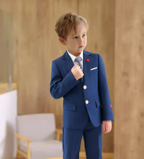 

Cute Toddler Solid Suit Set Regular Fit 3 Pieces Blazer Pants Tie Little Handsome Boy's Suits Tuxedo For Child 2-14 Years