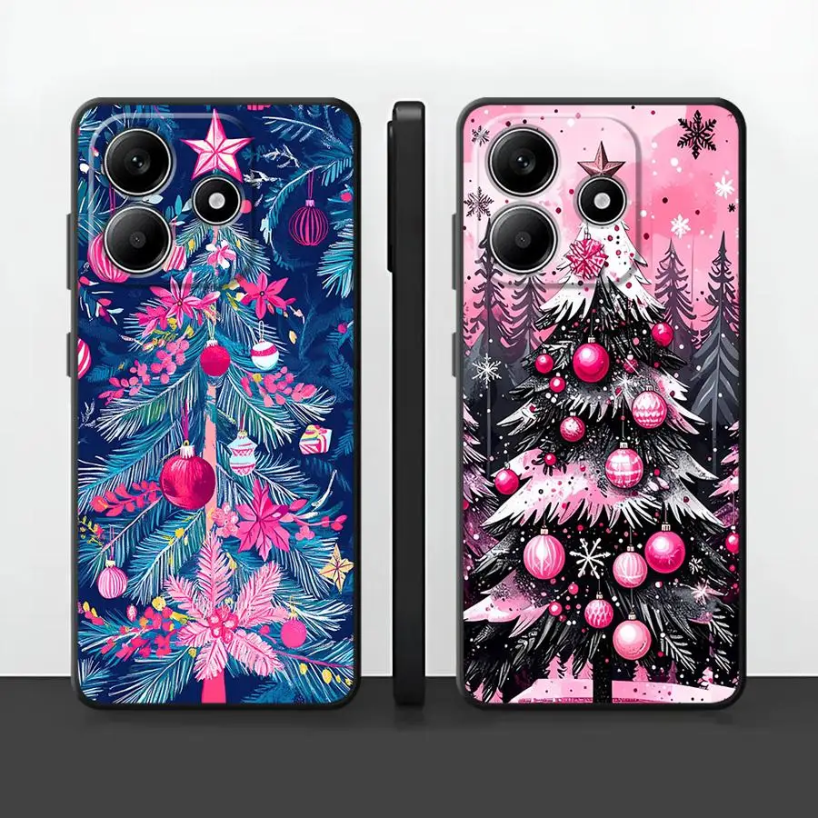Schwarze weiche Handyhülle für Xiaomi Redmi Note 7 8 13 14 Pro Plus 9 10 11 12 Pro 11s 12s 10S 9S Weihnachtsbaum Rosa