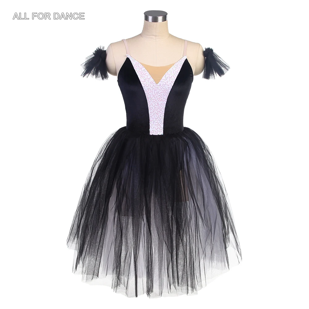 24030 Black Velvet Bodice with White Sequin Romantic Length Tutu Skirt Women Girls Stage Performance Costume 11 Sizes Available