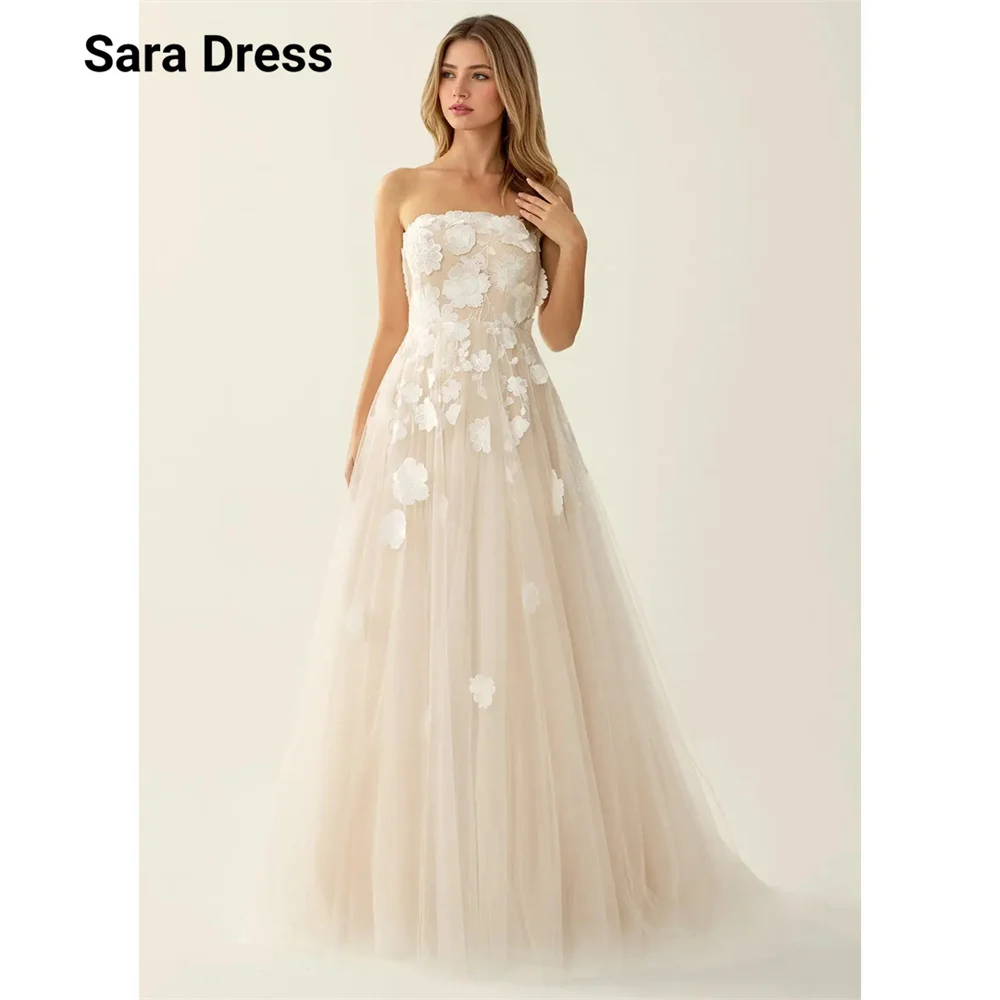 

Sara Custom 3D Flower Backless A-line Floor-length Elegant Evening Dresses for Woman Luxury Party Dress 2026 Woman Women's Prom