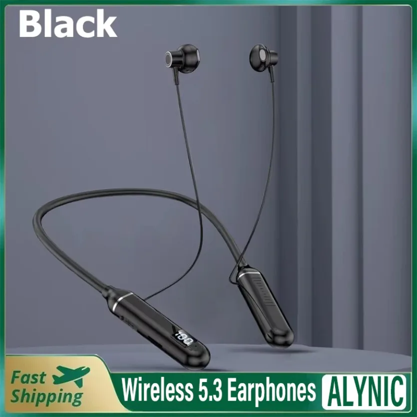 Bluetooth LED Battery Display Earphones Sports Neckband Headphones Gaming Wireless Mic Stereo HIFI TWS Headset Support TF Cards