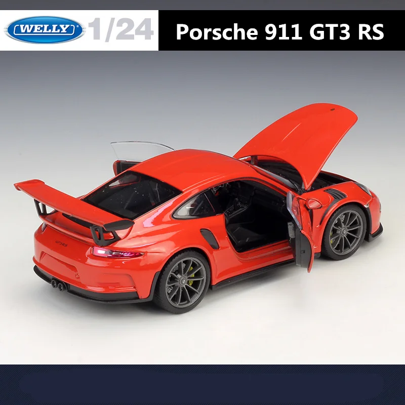 WELLY-Porsche 911 GT3 RS Modelo de Carro Esportivo Liga, Metal fundido, Carro de corrida, Coleção Simulação, Brinde Infantil, 1:24