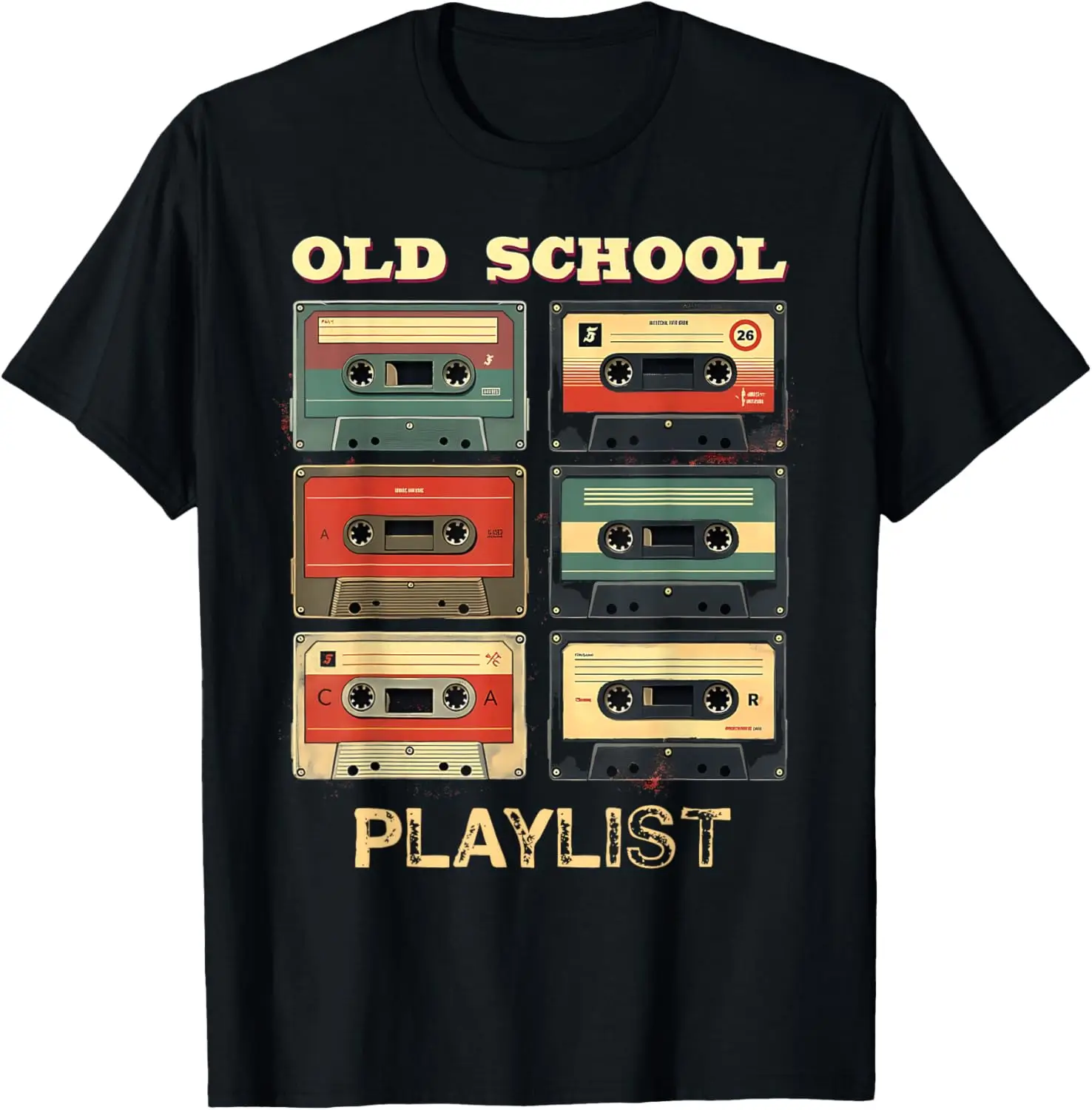 Old School Playlist Vintage Cassette Tapes Graphic Tee Soft Cotton Short Sleeve T-Shirt For Men