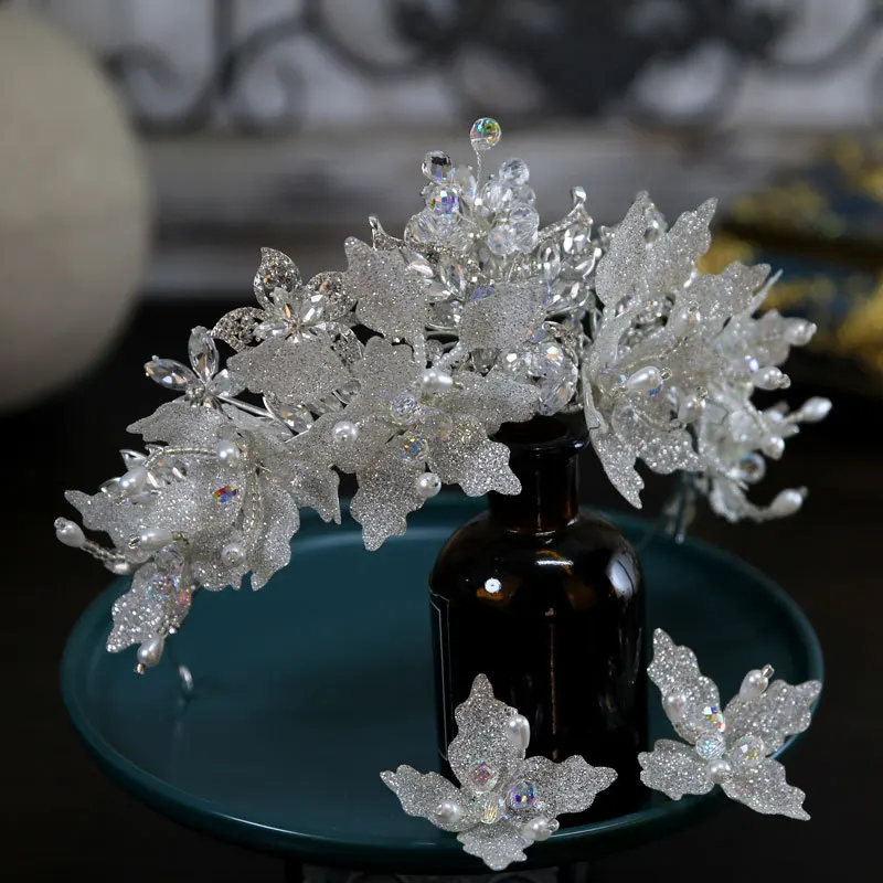 คริสตัลมงกุฎ Tiaras สําหรับงานแต่งงานเครื่องประดับผม Headdress เจ้าหญิงมงกุฎเจ้าสาวพร้อมชุดต่างหูวันเกิด Party Prom Headpiece