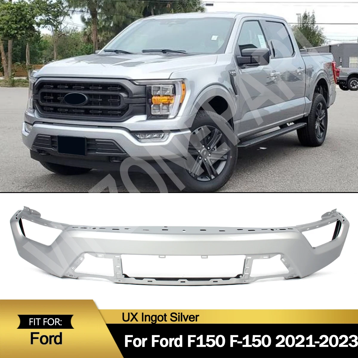 Steel Front Bumper with Fog Lights Hole For Ford F150 2021-2024 Ingot Silver Front Surround Body Kit Protective Bumper Face Bar