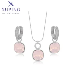 Xuping Jewelry Popular Square Shaped Crystals Jewelry Set with Necklace and Earrings for Women Gift