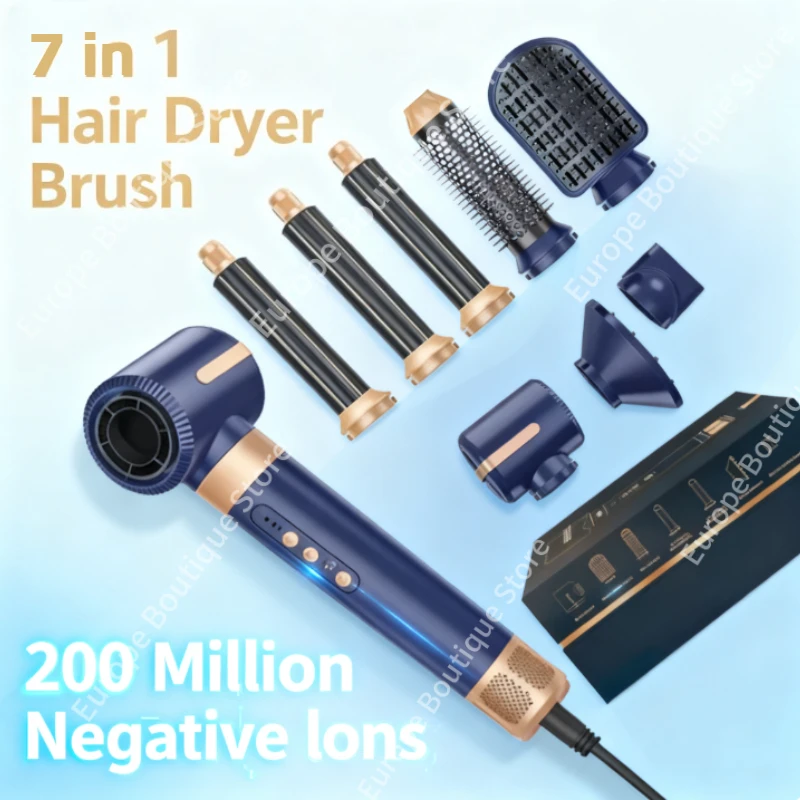 7 In 1 Hair Dryer Brush Brushless High Speed Hair Dryer with Diffuser Ionic Blow Dryer Hot Air Styling Comb Auto Hair Curler