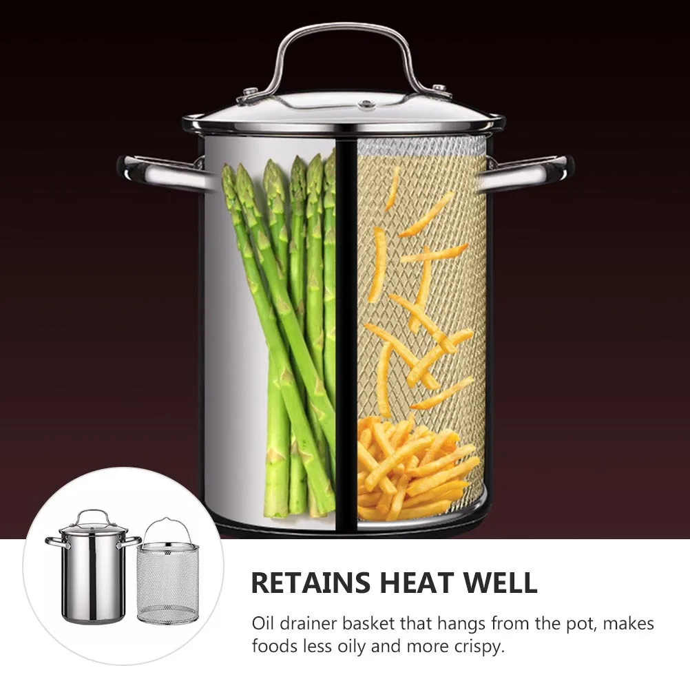 

1 set Stainless Steel Deep Fryer Pot 3.2L With Drainer Basket For Tempura Frying Household Kitchen Use Portable Frying Pan Deep