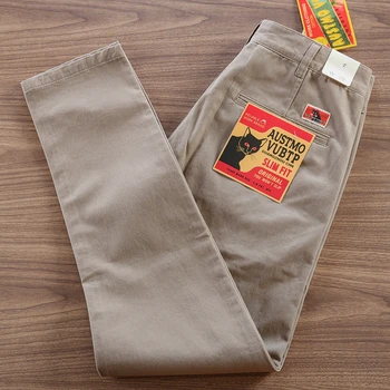 2025 Spring Autumn New American Retro Twill Woven Driving Pants Men's Simple 100% Cotton Washed Chino Straight Casual Trousers 3