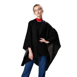 Women Cashmere Feel Shawl Lady Double-sided Winter Cape Spring Autumn Retro Cardigan Classic Simple Cloak Soft Large Blanket