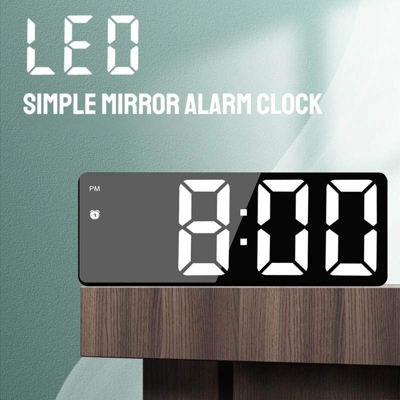 Digital Wall Clock with Voice Control, LED Mirror Display, Adjustable Brightness, Modern Home Decor Desk Alarm Clock for Bedroom