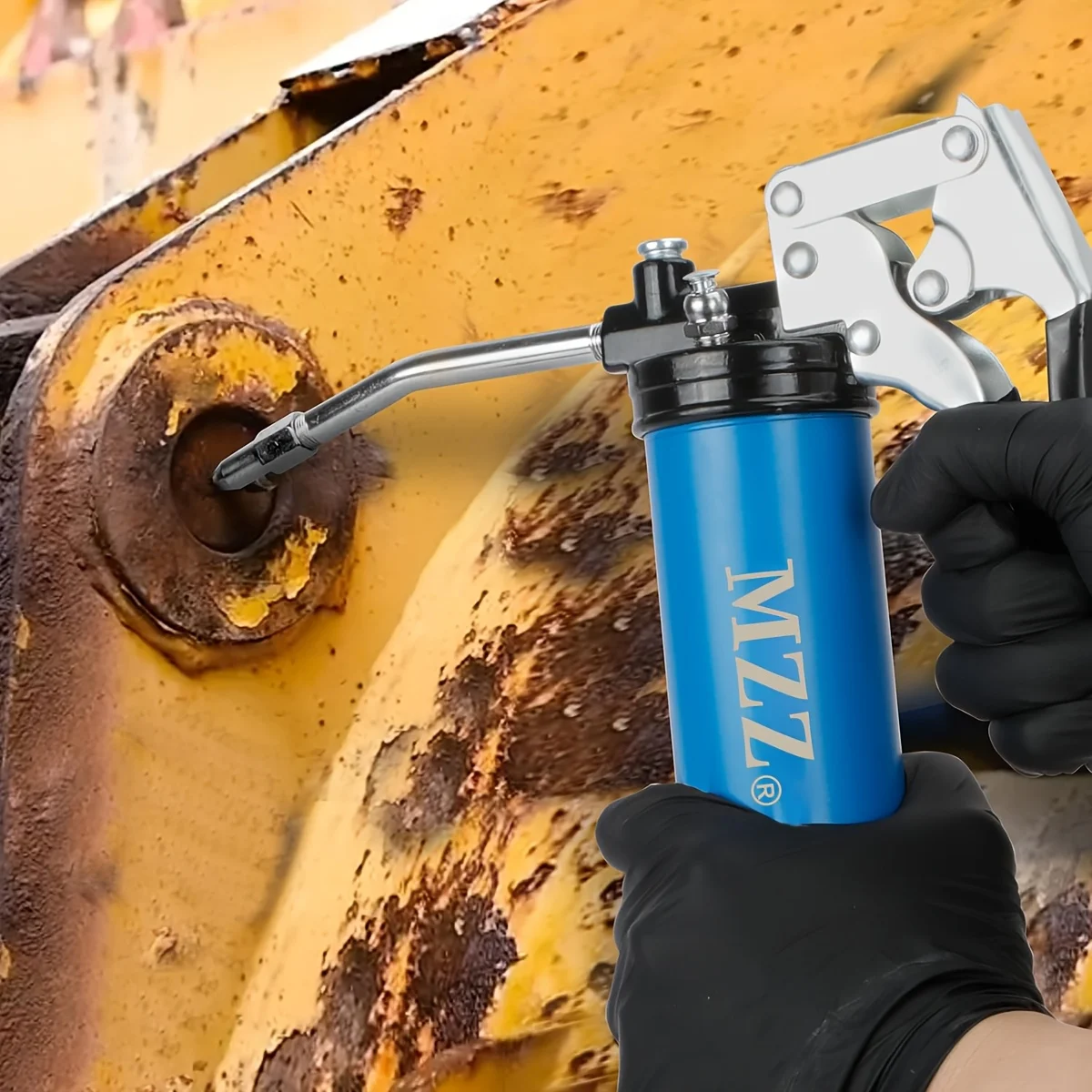 Fettpresse, 7000 PSI, robustes professionelles Pistolengriff-Fettpresse-Set mit doppelter Fettinjektornadel und flexiblem Schlauch – Detail 6
