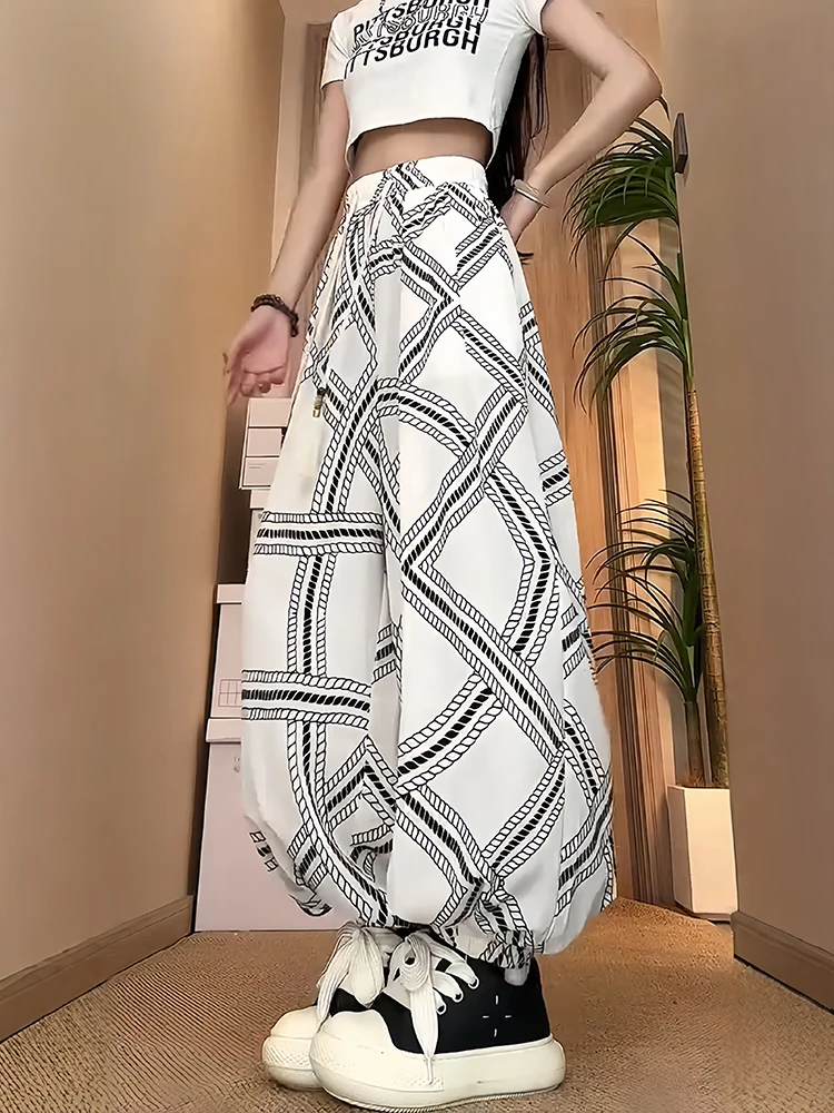 

White Ice Silk Lantern Pants Loose Fit Straight Leg Wide Leg Summer Casual Trousers for Men Breathable Comfortable Youthful