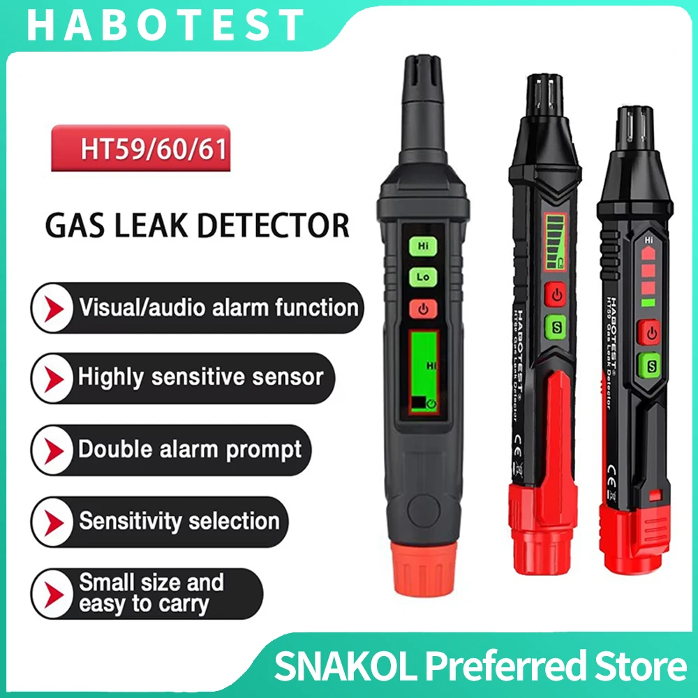 

HABOTEST HT59 Gas Detector 0-1000PPM, Natural Methane Leak Tester with Sound Alarm, Mini Portable Combustible Gas Detecor