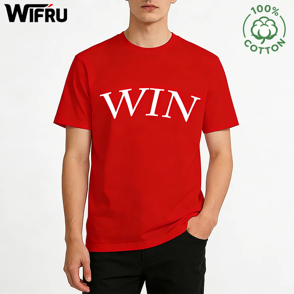 

Win Letter Pattern T-shirt Summer Energetic Fashion Loose Casual Versatile Tops Skin-friendly Pure Natural Cotton Men's Tees