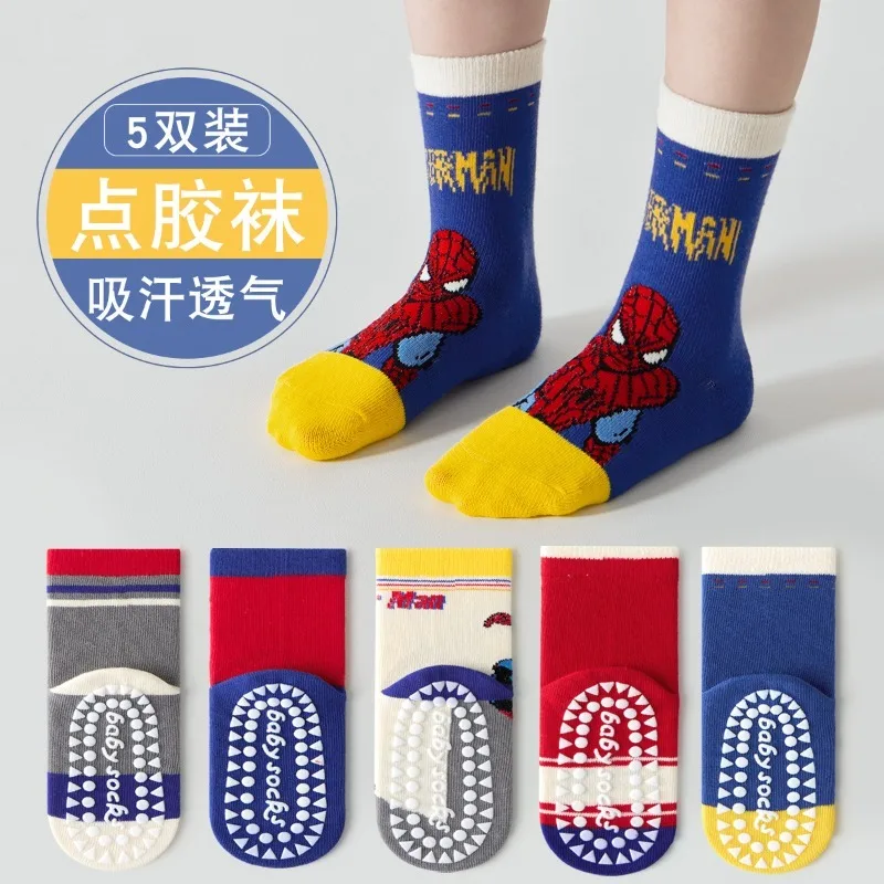 5-pares-de-meias-de-algodao-para-criancas-com-estampa-do-homem-aranha-da-marvel-meias-antiderrapantes-para-playground-e-trampolim-meias-ate-o-joelho-para-meninos
