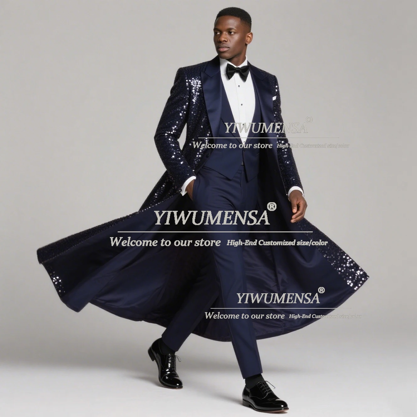 Abiti da sposa con paillettes brillanti per uomo Set da 3 pezzi Blazer da sposo monopetto Abiti Smoking da sposa personalizzati a coda lunga