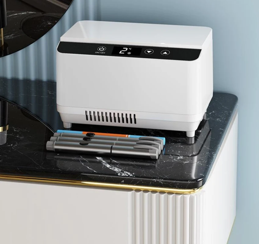 Mini frigorifero portatile con dispositivo di raffreddamento per insulina Scatola per medicinali di raffreddamento da viaggio all'aperto con design di grande capacità a doppio strato