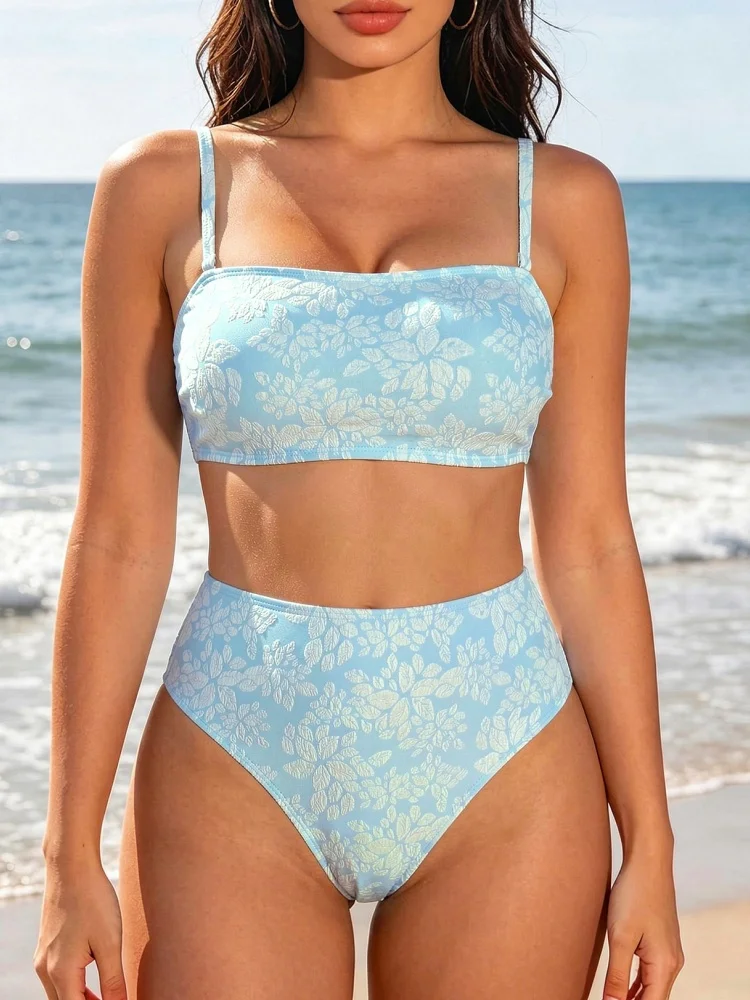 Women's Lace Floral Bikini Set Sexy Bikini Women Swimwear Pleated Bikinis Set Bathing Suit Beach Bikini Split Swimsuit