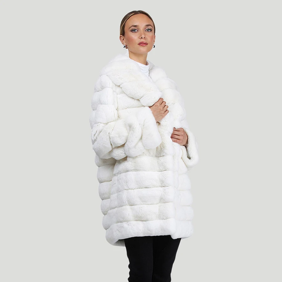 Women's Natural Fur Coat WinterReal Fur Coat Lapel Genuine Rex Rabbit Fur Coat Luxury High Quality Long Jacket