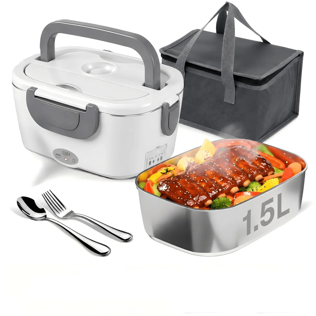 3-In-1 Electric Heating Lunch Box, 80W Food Heater, Hot Lunch Box, Food Insulated Box, Suitable For Insulation/Car/Outdoor/Home/School/Office/Travel, 12V/24V/110V