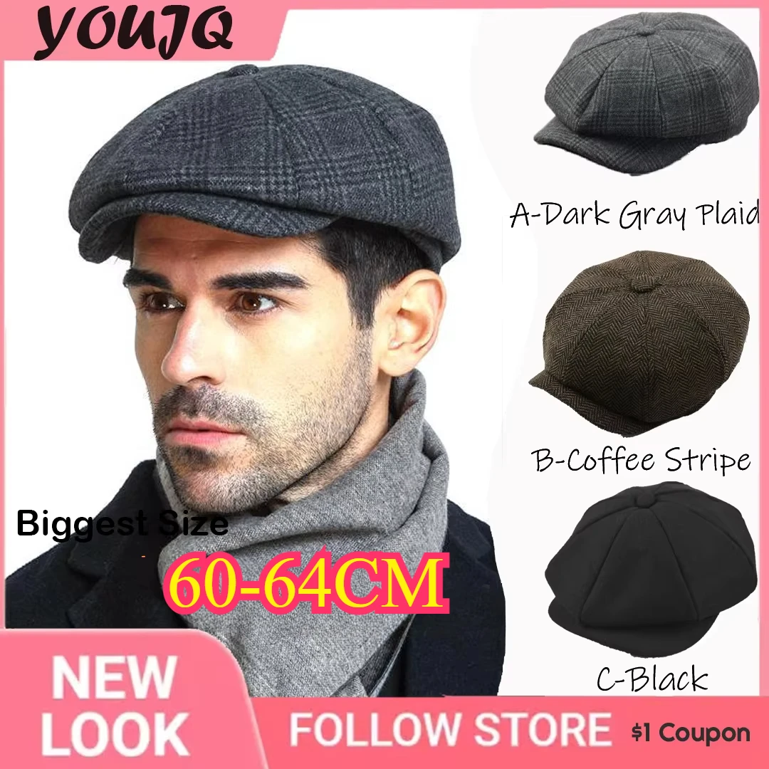 64cm Big Head Oversize Plus Size Men Classic Herringbone Newsboy Gatsby Hat Tweed Vintage Flat Ivy Cabbie Cap Gifts Bonnet