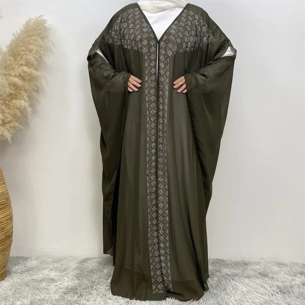 Eid Abayas for Women Dubai 2025 Muslim Chiffon Open Abaya Diamonds African Robe Femme Musulmane Islam Kimono Jalabiya Djellaba