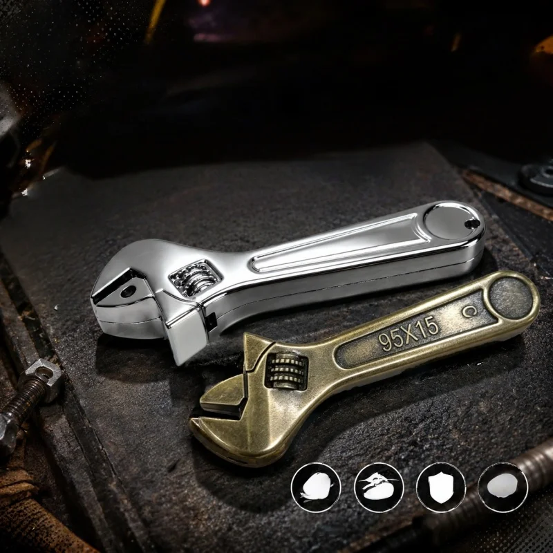 Novelty Adjustable Wrench Lighter, Polished Silver Finish, Refillable, Industrial Style Collectible Starter for Smokers