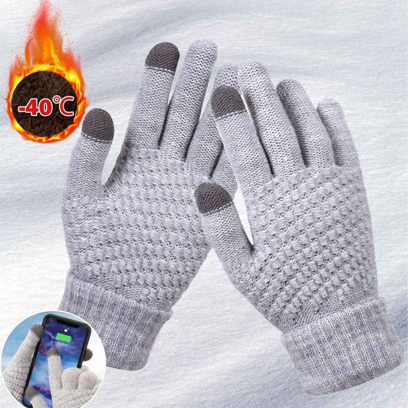 Thickened Touch Screen Winter Gloves Fleece Lined Warm Knit Mittens Unisex Windproof for Men Women Outdoor Sports Cold Weather