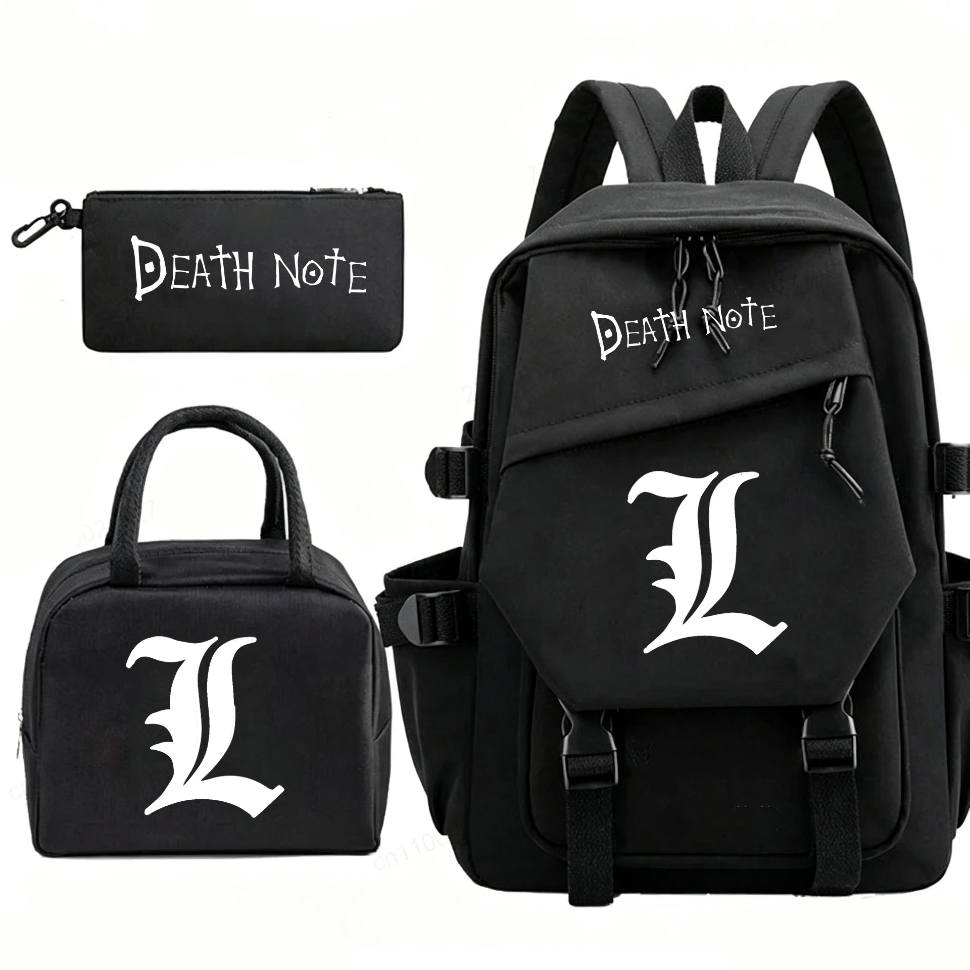 3pcs Anime Death Note Printed Backpack With Pencil Case Lunch Bag Set Student Nylon Schoolbag Boys Girls Backpack Travle Mochila