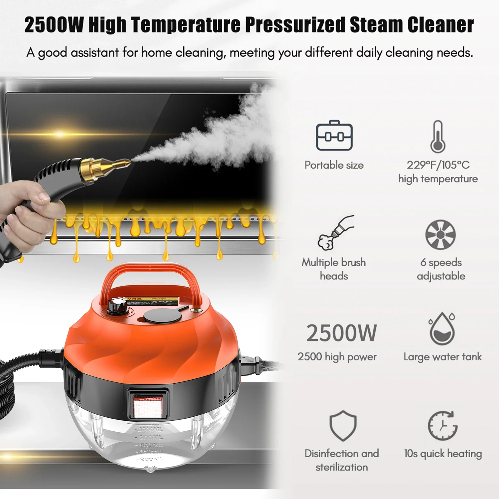 Household High Steam Cleaner Appliance 2800W Temperature Kitchen Hood Car Cleaning Machine Acidproof Sterilization 110V/220V