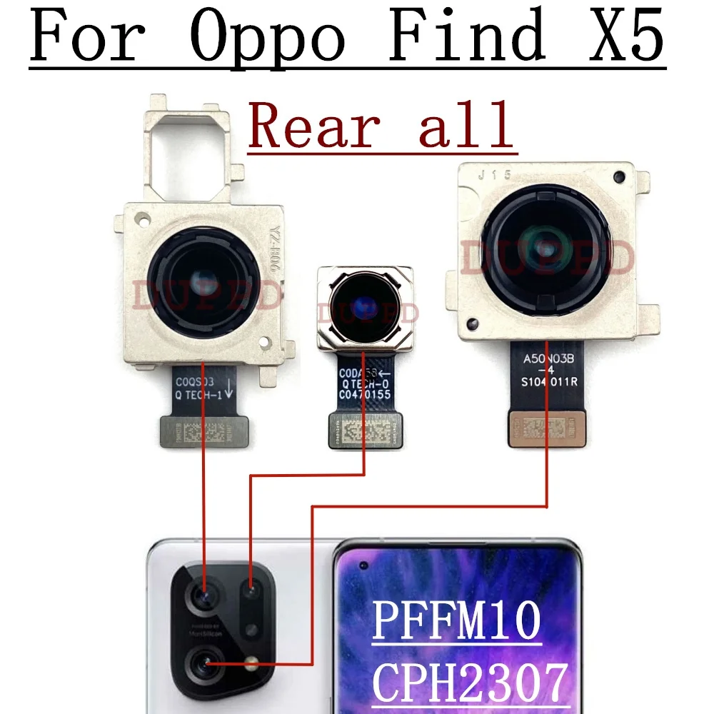 Original Front Rear Camera For OPPO Find X5 PFFM10 CPH2307 Back Wide Telephoto Ultrawide Main Camera Module Flex Cable