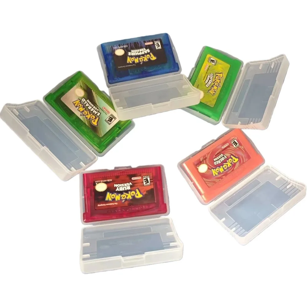 ポケットモンスターシリーズのアメリカ製32ビットビデオゲームカートリッジ、複数の色、5つのバージョン、説明書なしのGBAボックス入りゲーム