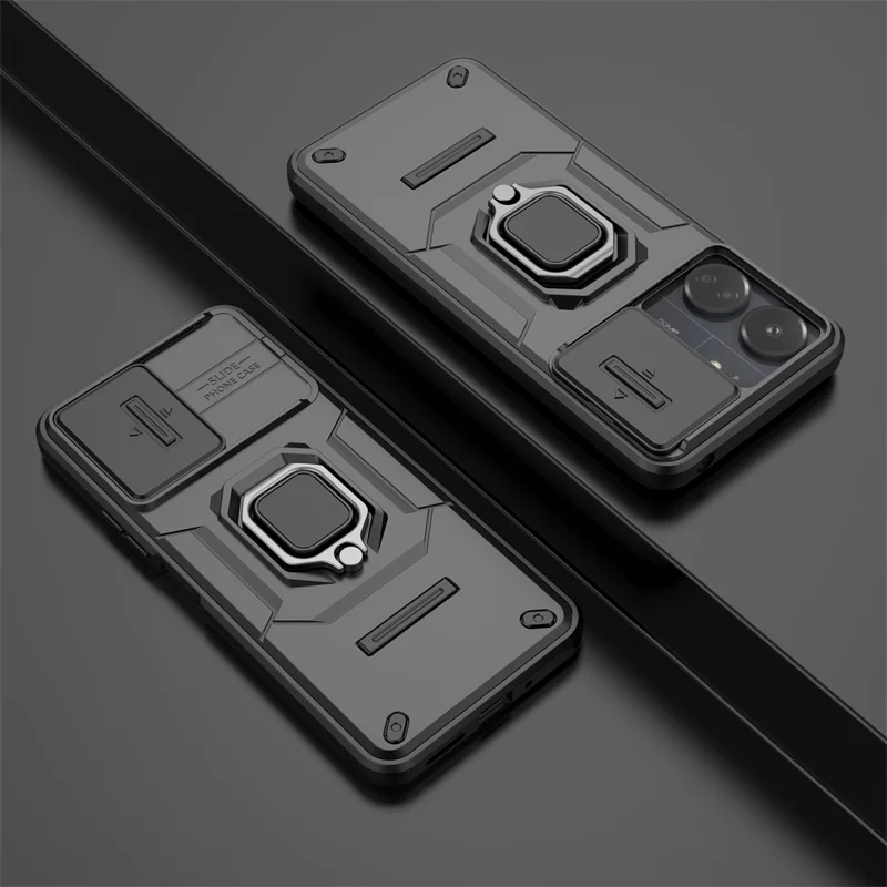 Slide Camera Funda For Xiaomi Poco C65 Case Magnet Ring Stand Armor Phone Case Pocco Poko Little C65 C 65 Protect Cover PocoC65