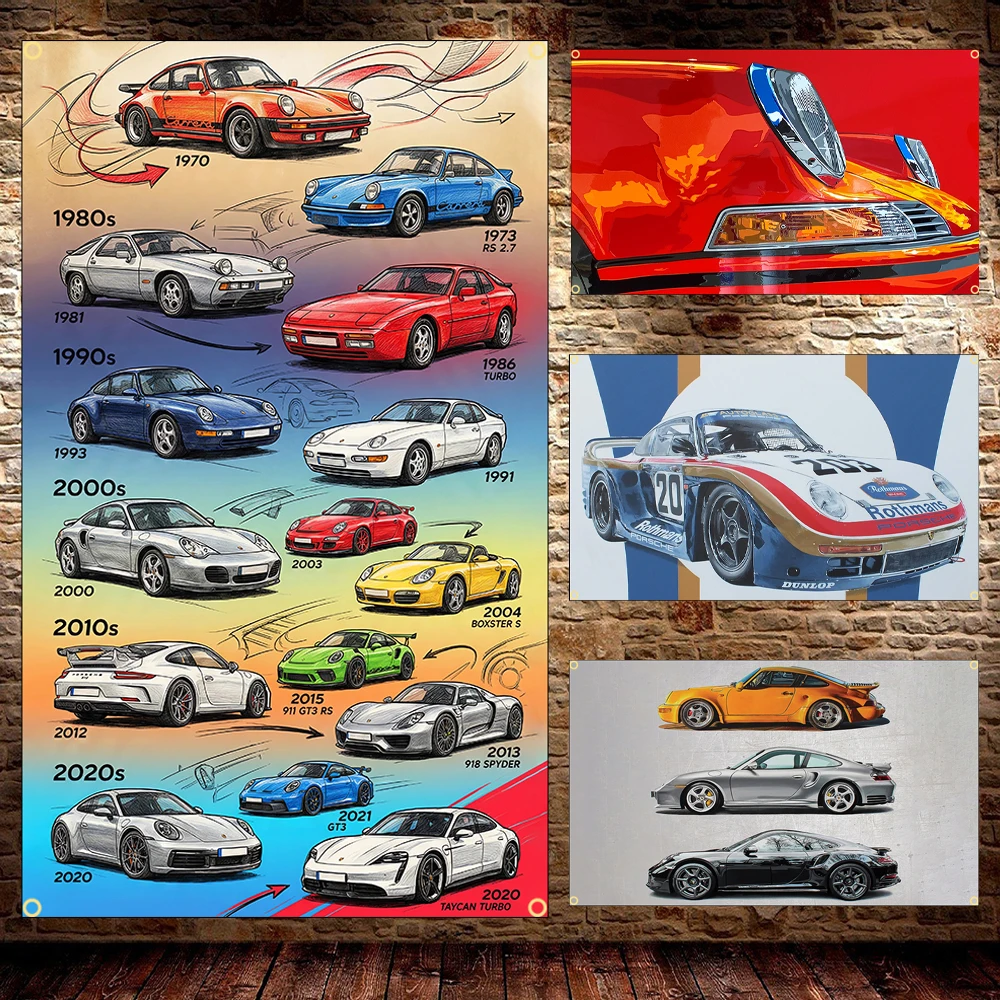 Bandeira/Tapeçaria de Carro Retrô Cool P 60X90CM 90X150CM Impressão Artística Evolução do Carro Pôster de Arte Decoração de Quarto Decoração de Casa Decoração Externa