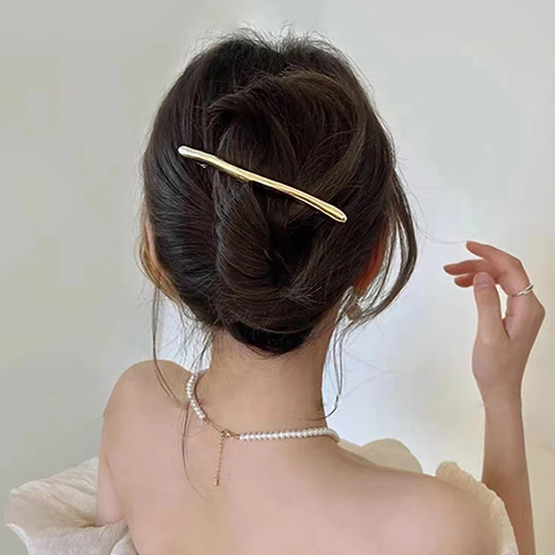 New Simple 11cm Women Metal Golden Strip Long Barrettes Hair Clips Vintage Hairpins Automatic Smooth Spring Clip Hairgrip