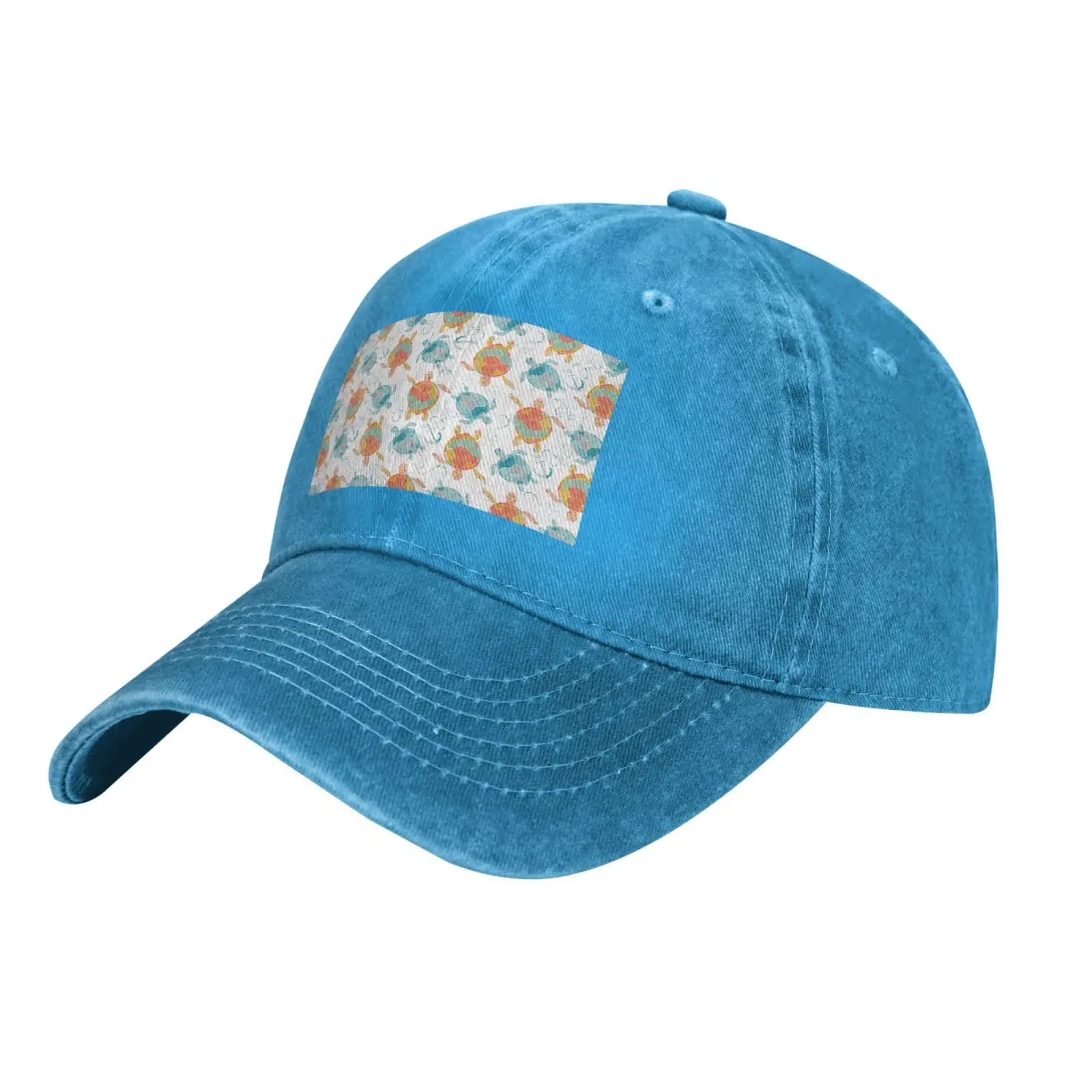 Hand Drawn Cartoon Turtle Vintage Denim Cowboy Baseball Cap Dad Hat Men Women Adjustable