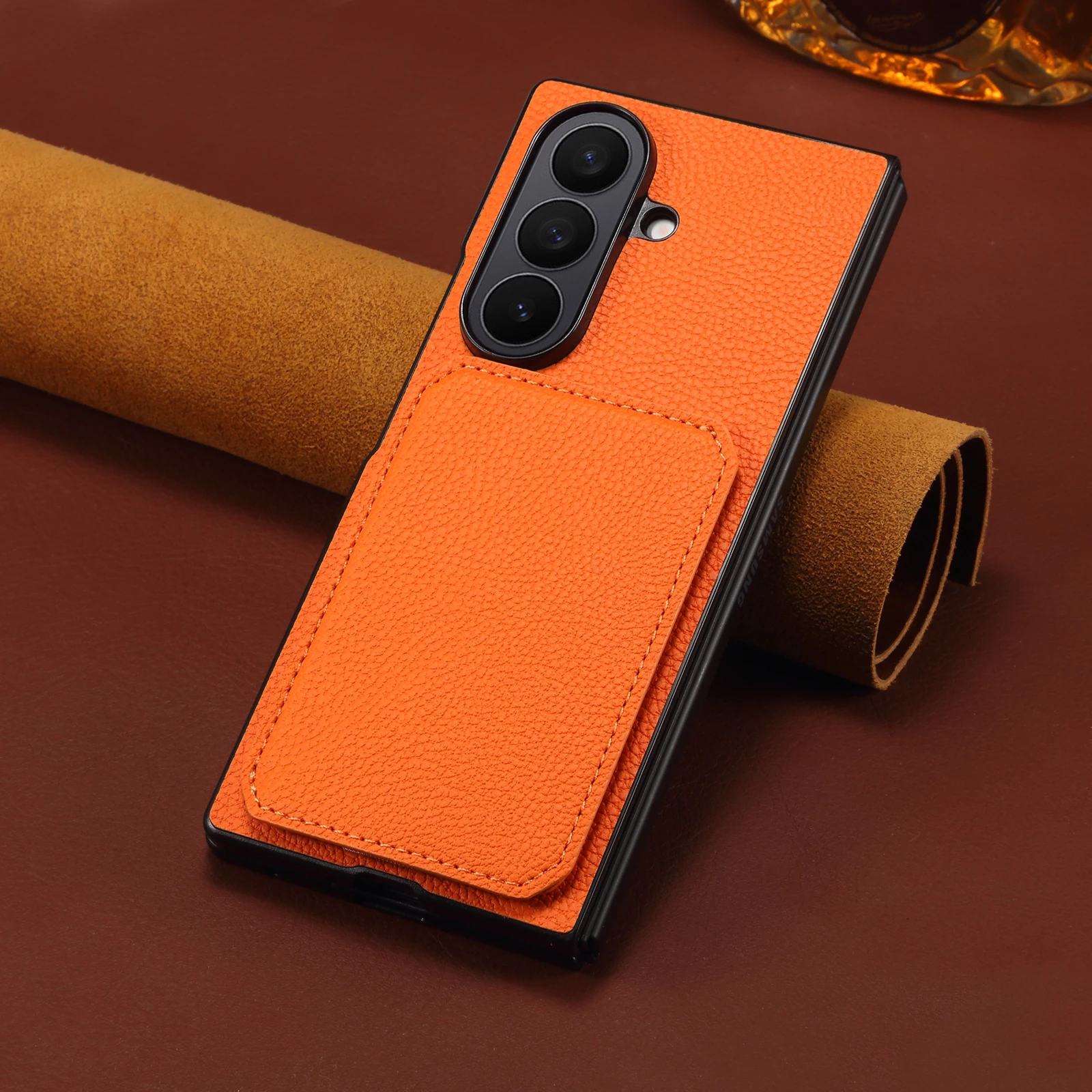 Luxury Faux Leather Stand Card Holder Phone Case Feel For Samsung Samsung Galaxy Z Fold 7 6 5