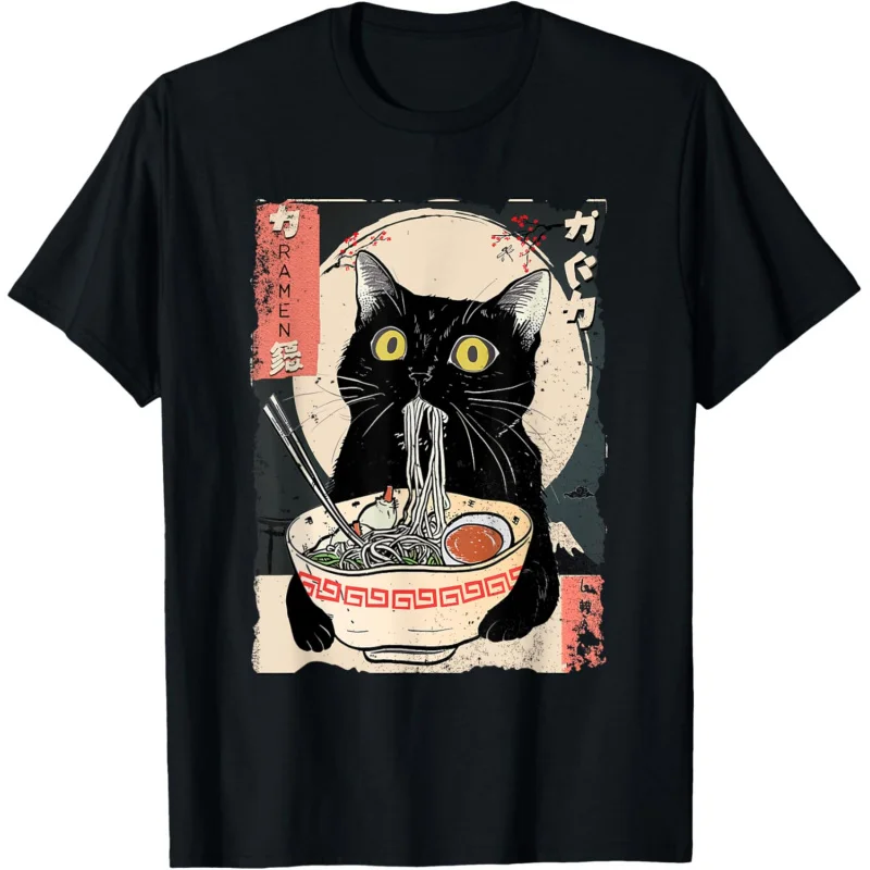 

Kawaii Cat Eating Ramen Noodles Funny Anime Gift Girls Teens T-Shirt