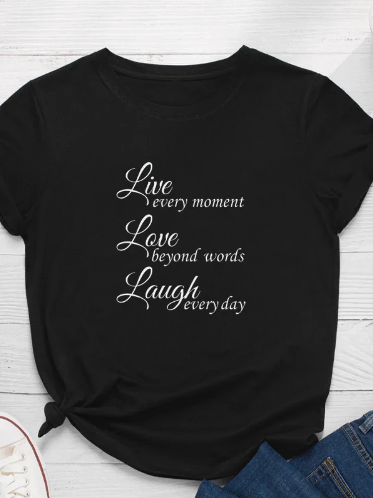 

Live Love Laugh Letter Print Women T Shirt Short Sleeve O Neck Loose Women Tshirt Ladies Fashion Tee Shirt Tops Camisetas Mujer