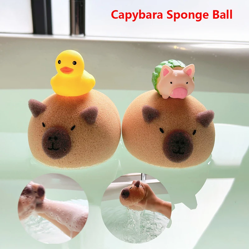 Capybara Bath Sponge Ball Cute Cartoon Animal Baby Shower Brushes Body Cleaning Brush Bubble Sponges Bathroom Accessories